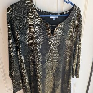 Black and Gold Patterned Top with Grommet Detail